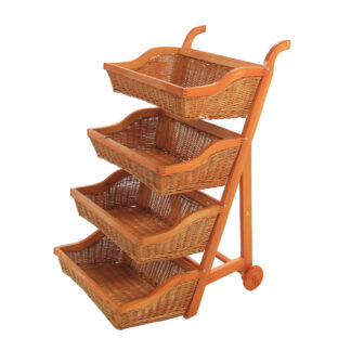 Scaffale espositore vimini 4 cestelli c/ruotecm58x44h110