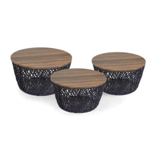 Tavolino legno contenitore 1-3 nero tondo cm ø66h34