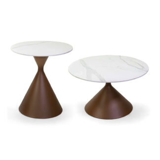 Tavolino metallo 1-2 marrone top pietrabianco tondo cm ø70h43